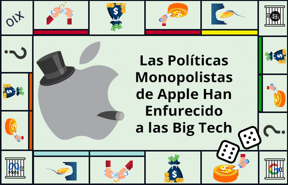 Tablero de Monopolio con Logo de Apple Representando el Daño a las Big Tech