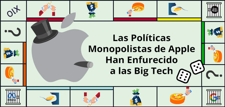 Tablero de Monopolio con Logo de Apple Representando el Daño a las Big Tech