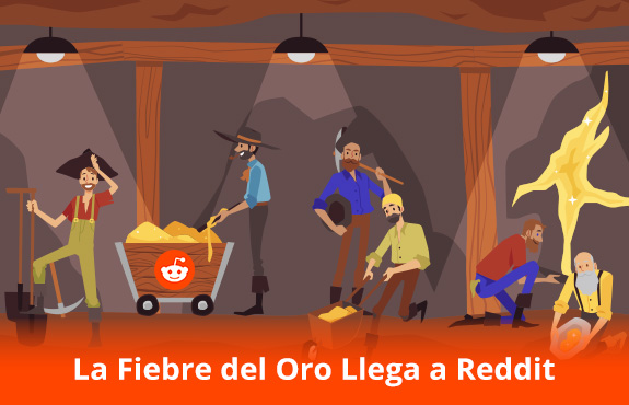 Trabajadores en Mina de Oro con Logo de Reddit en Carrito