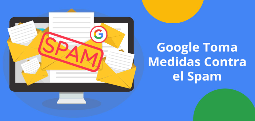 Pantalla de Computador con Logo de Google y Envoltorios con la Palabra Spam