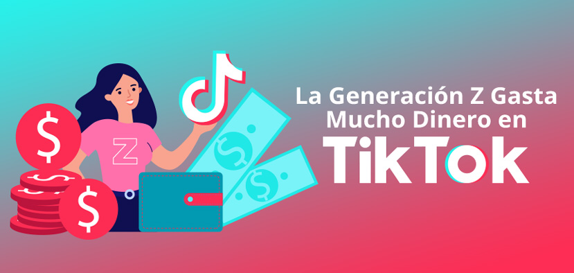 Chica Sosteniendo Dinero y Llevando Camiseta de la Generación Z Junto Logo Tiktok