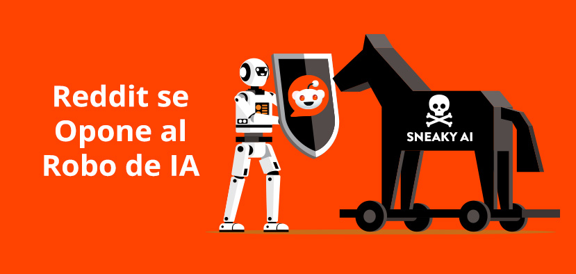 Robot de Reddit Sosteniendo Escudo para Bloquear Caballo de Madera Etiquetado Como IA